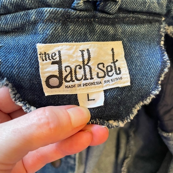 Vintage The Jack Set Blue Wash Snap Button Pocket Denim Jean Jacket Size L 80s - Picture 10 of 13